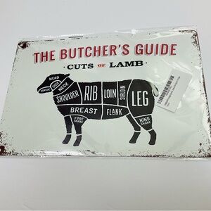 NIP The Butcher's Guide Cuts of Lamb Tin Metal Sign | Vintage Farmhouse Kitchen